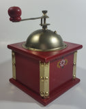 Red Hand Painted Flower Themed Brass and Wood Coffee Grinder Mill