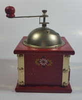 Red Hand Painted Flower Themed Brass and Wood Coffee Grinder Mill