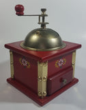 Red Hand Painted Flower Themed Brass and Wood Coffee Grinder Mill