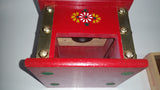 Red Hand Painted Flower Themed Brass and Wood Coffee Grinder Mill