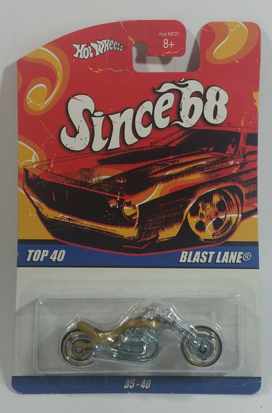 2007 Hot Wheels Since '68 Blast Lane Metalflake Gold Die Cast Toy Motor Bike Motor Cycle Vehicle - New in Package Sealed