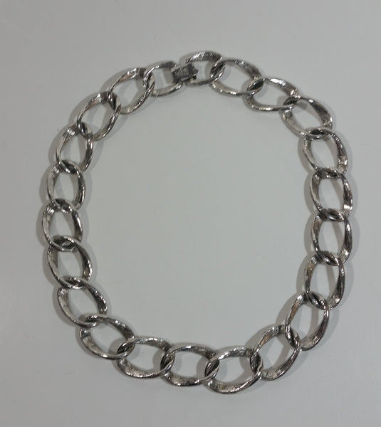 Vintage Coro Choker Chain Link 16" Long Silver Tone Metal Necklace Signed