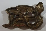 Vintage Art Deco Intertwined Twisted Snakes Brass Metal Brooch Pin with Orange Amber Topaz Style Rhinestones