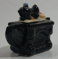 Vintage Rare Red Rose Tea Style Black Antique Sewing Machine Miniature Mini Ceramic Teapot