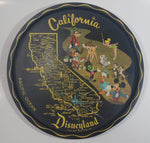 Vintage Disneyland California State Landmarks and Cartoon Characters Black 11" Diameter Round Tin Metal Serving Tray Souvenir