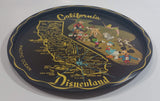 Vintage Disneyland California State Landmarks and Cartoon Characters Black 11" Diameter Round Tin Metal Serving Tray Souvenir