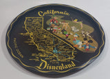 Vintage Disneyland California State Landmarks and Cartoon Characters Black 11" Diameter Round Tin Metal Serving Tray Souvenir