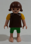 Geobra Playmobil Brown Haired Girl Green Shorts Brown Top Yellow Sleeves 2" Tall Toy Figure