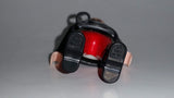 1993 Geobra Playmobil No Hair Knight in Red Bottoms Black Top with Silver Dots and collar  3" Tall Toy Figure Wearing a Holster