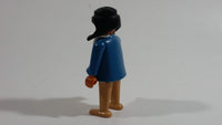 Vintage 1974 Geobra Playmobil Black Haired Native American Indian Man Brown Bottoms Blue Top with White Necklace 3" Tall Toy Figure
