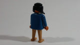 Vintage 1974 Geobra Playmobil Black Haired Native American Indian Man Brown Bottoms Blue Top with White Necklace 3" Tall Toy Figure
