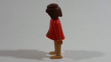 Vintage 1974 Geobra Playmobil Brown Haired Native American Indian Girl Tan Bottoms Orange Top 3" Tall Toy Figure