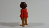 Vintage 1974 Geobra Playmobil Brown Haired Native American Indian Girl Tan Bottoms Orange Top 3" Tall Toy Figure