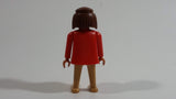 Vintage 1974 Geobra Playmobil Brown Haired Native American Indian Girl Tan Bottoms Orange Top 3" Tall Toy Figure