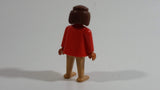 Vintage 1974 Geobra Playmobil Brown Haired Native American Indian Girl Tan Bottoms Orange Top 3" Tall Toy Figure