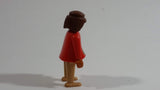 Vintage 1974 Geobra Playmobil Brown Haired Native American Indian Girl Tan Bottoms Orange Top 3" Tall Toy Figure