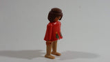 Vintage 1974 Geobra Playmobil Brown Haired Native American Indian Girl Tan Bottoms Orange Top 3" Tall Toy Figure