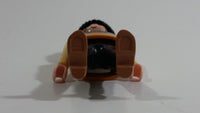 1994 Geobra Playmobil Black Haired Pirate Man Black Bottoms Tan Orange Top White Sleeves Stubble and Eye patch 3" Tall Toy Figure