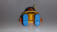 1993 Geobra Playmobil Black Haired Native American Indian Man Yellow Bottoms Yellow Top with Yellow Band with White Feather 3" Tall Toy Figure