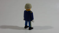1997 Geobra Playmobil Grey Haired US Military Servicemen Man Blue Bottoms Dark Blue Top 3" Tall Toy Figure