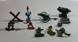 Vintage Blue-Box Toys and Other Brands Mixed Army Military Weaponry and Soldier Figures with Spring Action Artillery Made in Hong Kong
