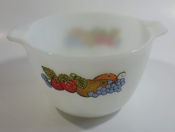 Vintage Anchor Hocking No. 606 Colorful Berries Design Fire King White Milk Glass Berry Serving / Mixing Bowl Oven Proof 8 Made in USA