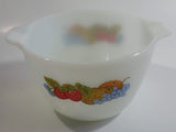 Vintage Anchor Hocking No. 606 Colorful Berries Design Fire King White Milk Glass Berry Serving / Mixing Bowl Oven Proof 8 Made in USA