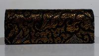Fabric Covered Golden Flower Embroidered Black Lipstick Holder Case with Little Mirror