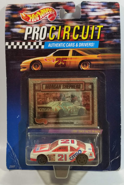 1992 Hot Wheels Pro Circuit NASCAR #21 Morgan Shepherd Citgo Ford Thunderbird White Orange Die Cast Toy Race Car Vehicle with Trading Card - New in Package Sealed