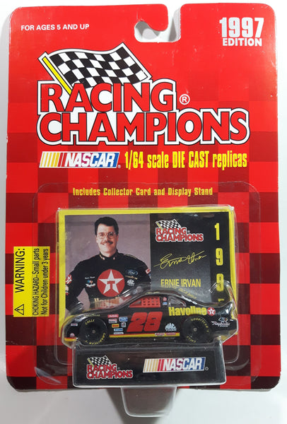 1997 Edition Racing Champions NASCAR #28 Ernie Irvan Havoline Texaco Ford Taurus Black Die Cast Toy Race Car Vehicle with Collector Card and Display Stand - New in Package Sealed