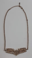 Vintage White Plastic Flower Clear Sparkling Rhinestone Gold Tone 21" Long Necklace