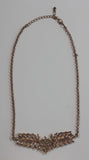 Vintage White Plastic Flower Clear Sparkling Rhinestone Gold Tone 21" Long Necklace