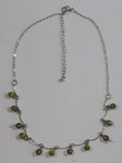 Green Bead 7 1/2" Long Metal Choker Chain Necklace