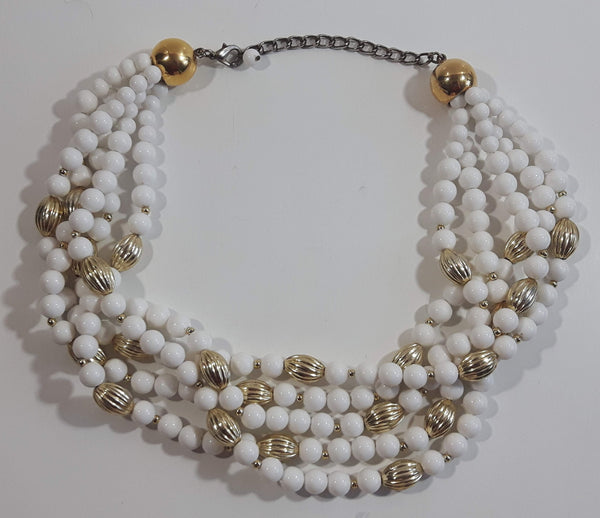 Multi Layered Faux White Pearl 14" Long Choker Necklace Costume Jewelry