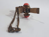 Vintage Engraved Gold Tone Orange Bead Chain Metal Glove Clip
