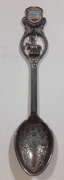 Vintage Warwick Castle Knight Charm with Engraved Bowl Silver Plated Spoon Travel Souvenir