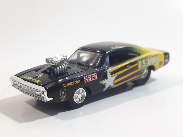 2002 Racing Champions NHRA Nitro Rods Drag Racing Series '70 Dodge Charger U.S. Army Black Green Yellow Die Cast Toy Race Car Vehicle with Opening Hood