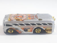 2002 Hot Wheels Spares 'N Strikes Surfin' School Bus Metalflake Silver Die Cast Toy Car Vehicle