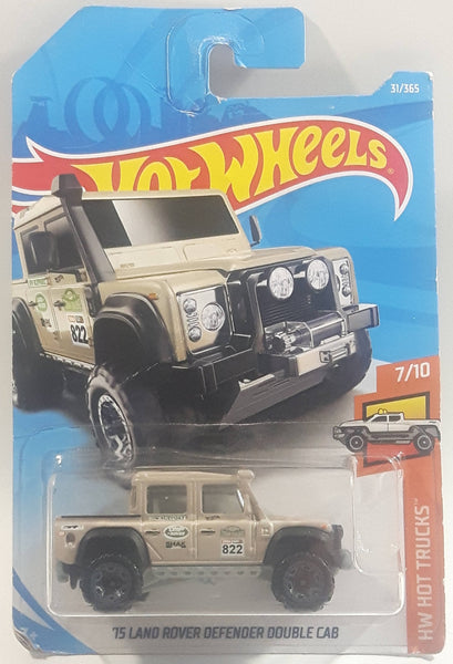 2018 Hot Wheels HW Hot Trucks '15 Land Rover Defender Double Cab Light Brown Beige Die Cast Toy Car Vehicle New in Package