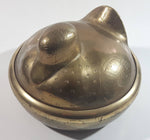 Vintage Solid Brass Engraved Duck Dish with Lid Marked HS 6422