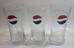 2003-2004 Rare Pepsi Red & Blue Painted Raised Relief Swirl 6" Glass Cup Made by Rastal of Germany Set of 3