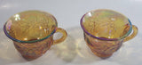 Set of 2 Vintage Indiana Carnival Glass Harvest Leaf Pattern Orange Amber Iridescent Rainbow Punch Bowl Cup