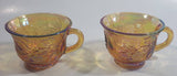 Set of 2 Vintage Indiana Carnival Glass Harvest Leaf Pattern Orange Amber Iridescent Rainbow Punch Bowl Cup