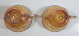 Set of 2 Vintage Indiana Carnival Glass Harvest Leaf Pattern Orange Amber Iridescent Rainbow Punch Bowl Cup
