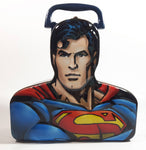 2003 DC Comics Superman Upper Body Head Bust Shaped Embossed Tin Metal Lunch Box