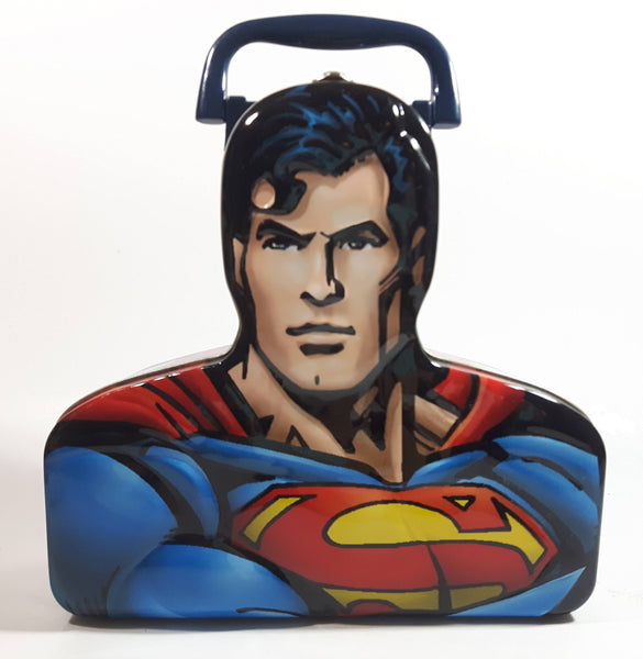 2003 DC Comics Superman Upper Body Head Bust Shaped Embossed Tin Metal Lunch Box