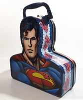 2003 DC Comics Superman Upper Body Head Bust Shaped Embossed Tin Metal Lunch Box