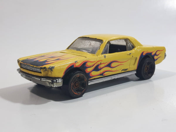 2011 Hot Wheels Heat Fleet '65 Ford Mustang Hardtop Yellow Die Cast Toy Muscle Car Vehicle with Opening Hood