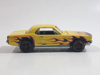 2011 Hot Wheels Heat Fleet '65 Ford Mustang Hardtop Yellow Die Cast Toy Muscle Car Vehicle with Opening Hood