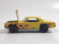 2011 Hot Wheels Heat Fleet '65 Ford Mustang Hardtop Yellow Die Cast Toy Muscle Car Vehicle with Opening Hood